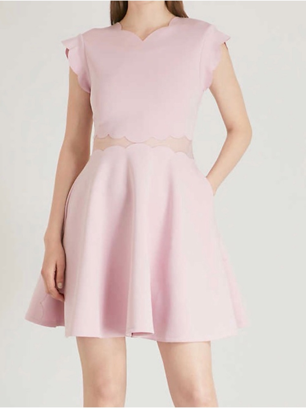 Ted Baker Pale Pink Scalloped Waist Mini Dress